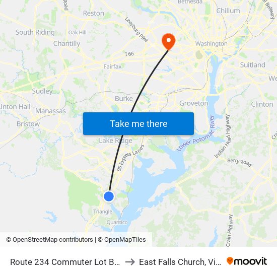 Route 234 Commuter Lot Bus Bay to East Falls Church, Virginia map