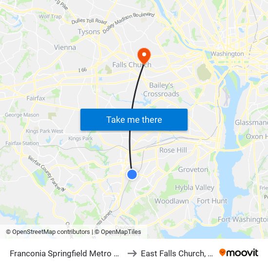 Franconia Springfield Metro Departures to East Falls Church, Virginia map