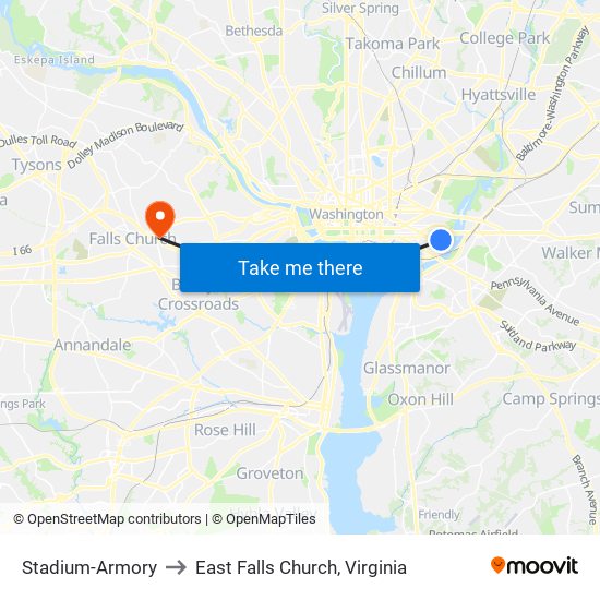 Stadium-Armory to East Falls Church, Virginia map