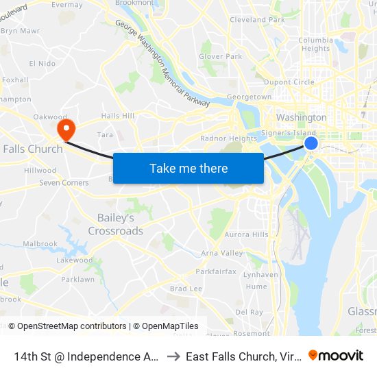 14th St @ Independence Ave Sw to East Falls Church, Virginia map