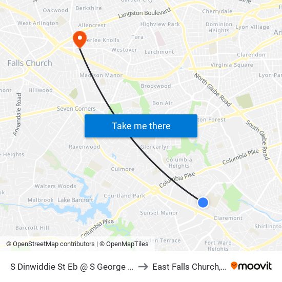 S Dinwiddie St Eb @ S George Mason Dr FS to East Falls Church, Virginia map