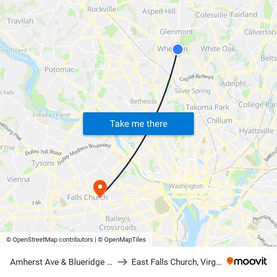 Amherst Ave & Blueridge Ave to East Falls Church, Virginia map