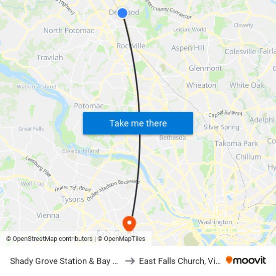 Shady Grove Station & Bay A - East to East Falls Church, Virginia map