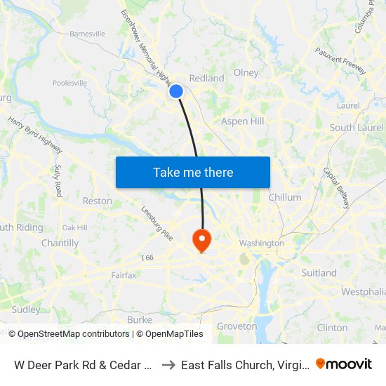 W Deer Park Rd & Cedar Ave to East Falls Church, Virginia map