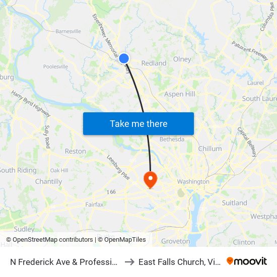 N Frederick Ave & Professional Dr to East Falls Church, Virginia map