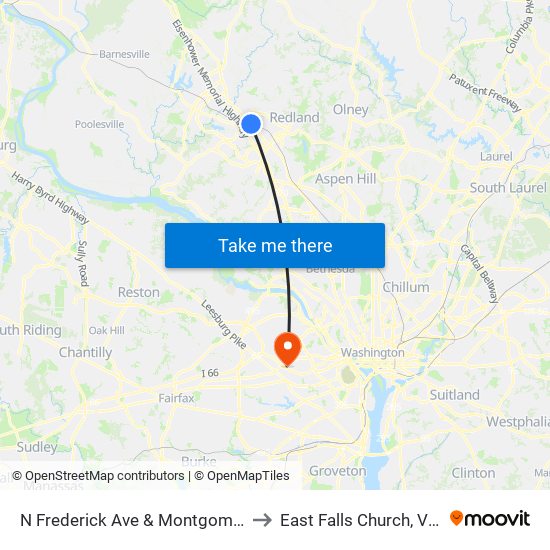 N Frederick Ave & Montgomery Ave to East Falls Church, Virginia map