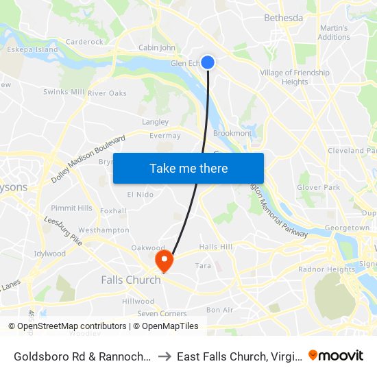 Goldsboro Rd & Rannoch Rd to East Falls Church, Virginia map