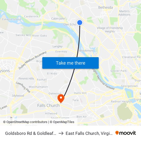 Goldsboro Rd & Goldleaf Dr to East Falls Church, Virginia map