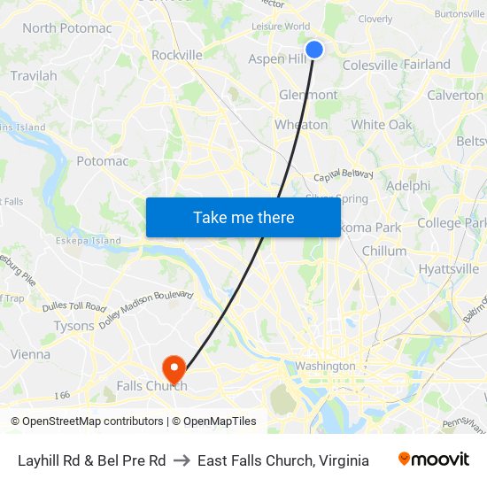 Layhill Rd & Bel Pre Rd to East Falls Church, Virginia map