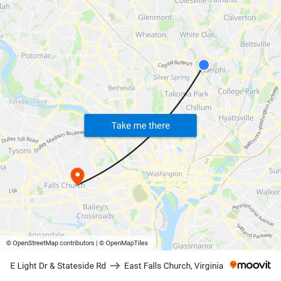 E Light Dr & Stateside Rd to East Falls Church, Virginia map