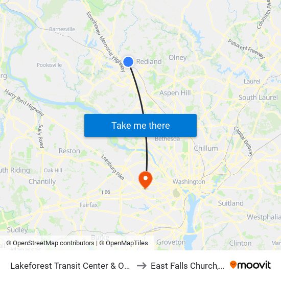 Lakeforest Transit Center & Odendhal Ave to East Falls Church, Virginia map