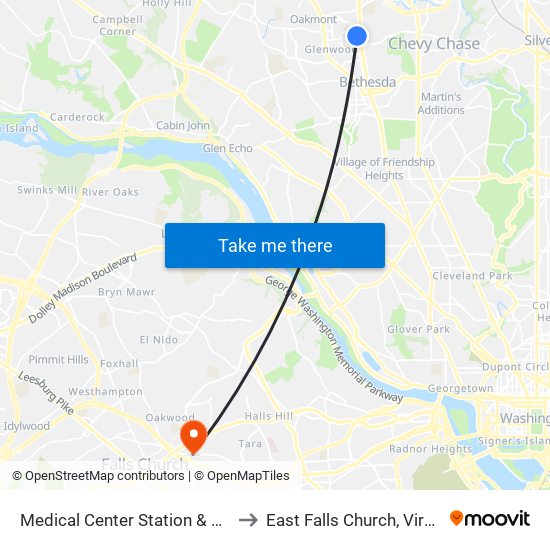 Medical Center Station & Bay E to East Falls Church, Virginia map