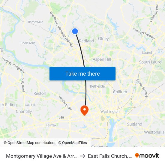 Montgomery Village Ave & Arrowhead Rd to East Falls Church, Virginia map