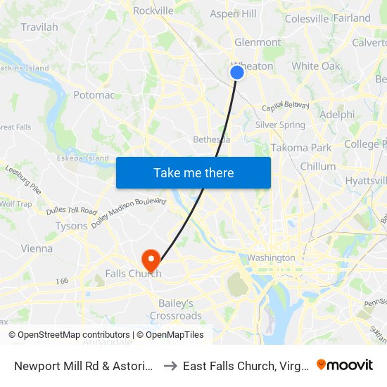 Newport Mill Rd & Astoria Rd to East Falls Church, Virginia map