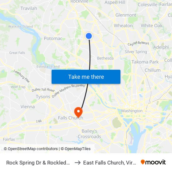 Rock Spring Dr & Rockledge Dr to East Falls Church, Virginia map