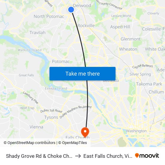 Shady Grove Rd & Choke Cherry Rd to East Falls Church, Virginia map