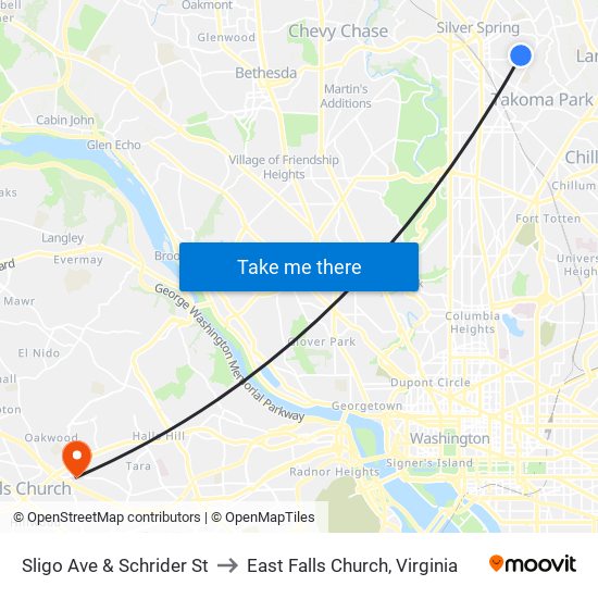 Sligo Ave & Schrider St to East Falls Church, Virginia map