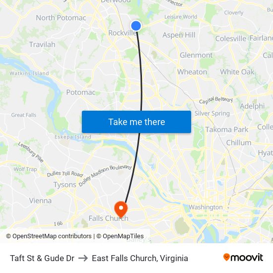 Taft St & Gude Dr to East Falls Church, Virginia map