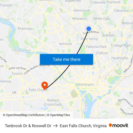 Tenbrook Dr & Roswell Dr to East Falls Church, Virginia map