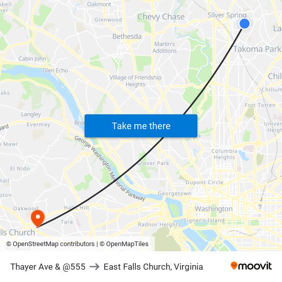 Thayer Ave & @555 to East Falls Church, Virginia map