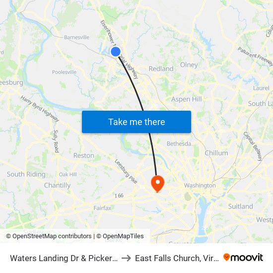 Waters Landing Dr & Pickering Pl to East Falls Church, Virginia map