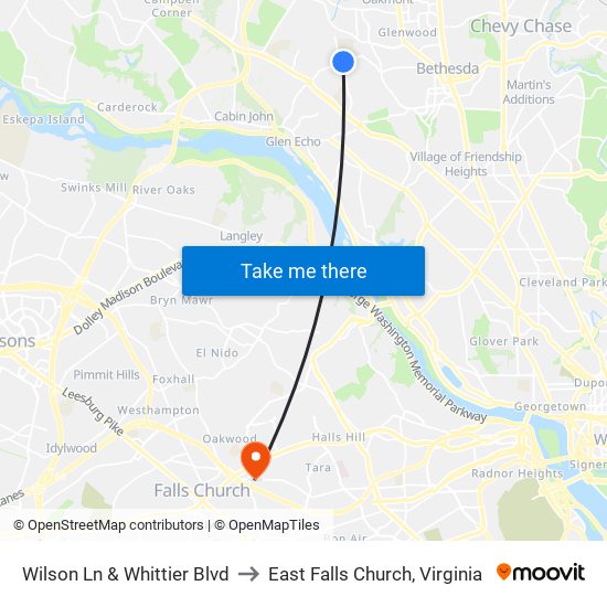 Wilson Ln & Whittier Blvd to East Falls Church, Virginia map