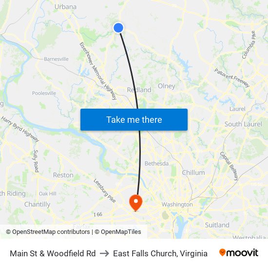 Main St & Woodfield Rd to East Falls Church, Virginia map