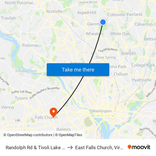 Randolph Rd & Tivoli Lake Blvd to East Falls Church, Virginia map