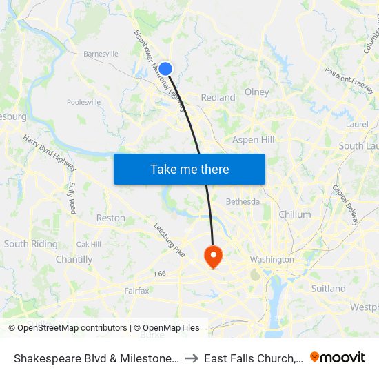 Shakespeare Blvd & Milestone Park & Ride to East Falls Church, Virginia map