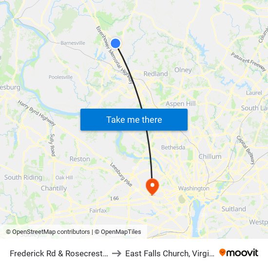 Frederick Rd & Rosecrest Dr to East Falls Church, Virginia map