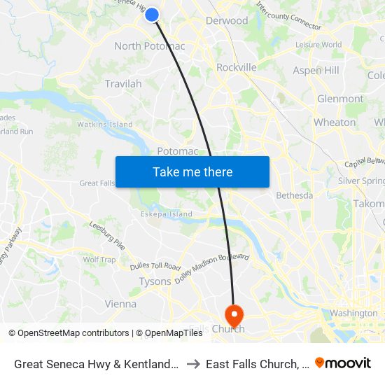 Great Seneca Hwy & Kentlands Square Sc to East Falls Church, Virginia map