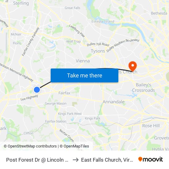 Post Forest Dr @ Lincoln Lake to East Falls Church, Virginia map