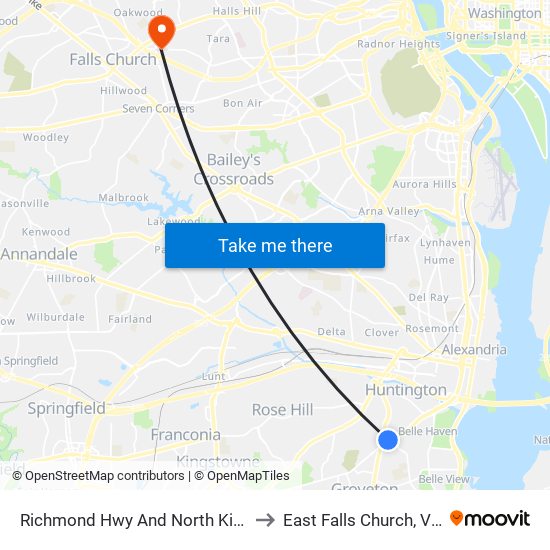 Richmond Hwy And North Kings Hwy to East Falls Church, Virginia map