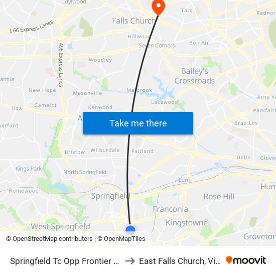 Springfield Tc Opp Frontier Garage to East Falls Church, Virginia map