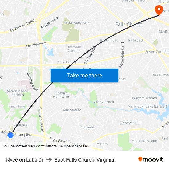 Nvcc on Lake Dr to East Falls Church, Virginia map