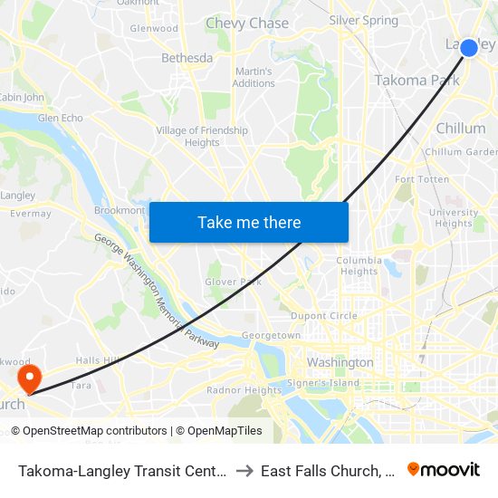 Takoma-Langley Transit Center & Bay E to East Falls Church, Virginia map