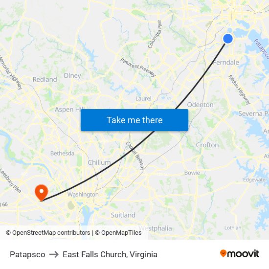 Patapsco to East Falls Church, Virginia map