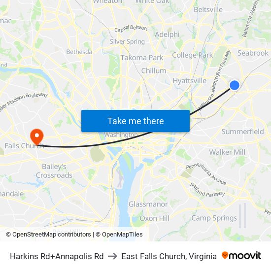 Harkins Rd+Annapolis Rd to East Falls Church, Virginia map