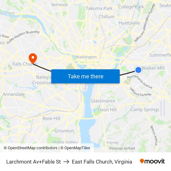 Larchmont Av+Fable St to East Falls Church, Virginia map