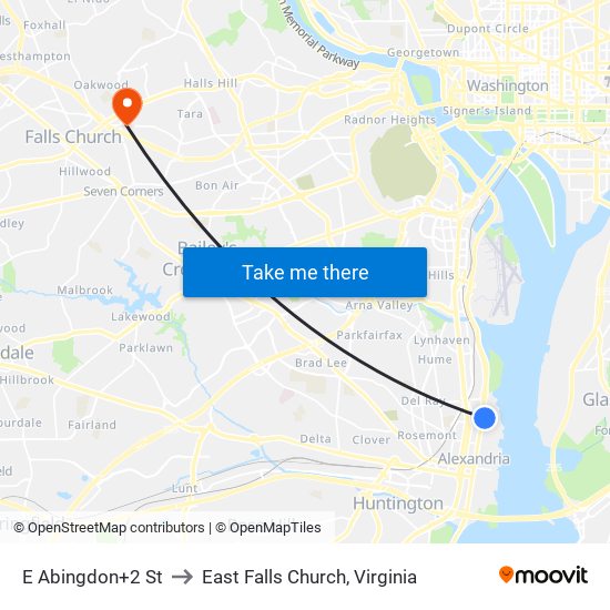 E Abingdon+2 St to East Falls Church, Virginia map