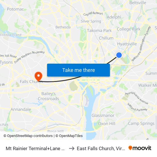 Mt Rainier Terminal+Lane 1 Or 2 to East Falls Church, Virginia map