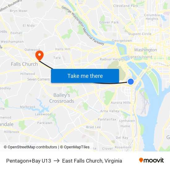 Pentagon+Bus Bay U13 to East Falls Church, Virginia map