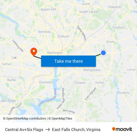 Central Av+Six Flags to East Falls Church, Virginia map