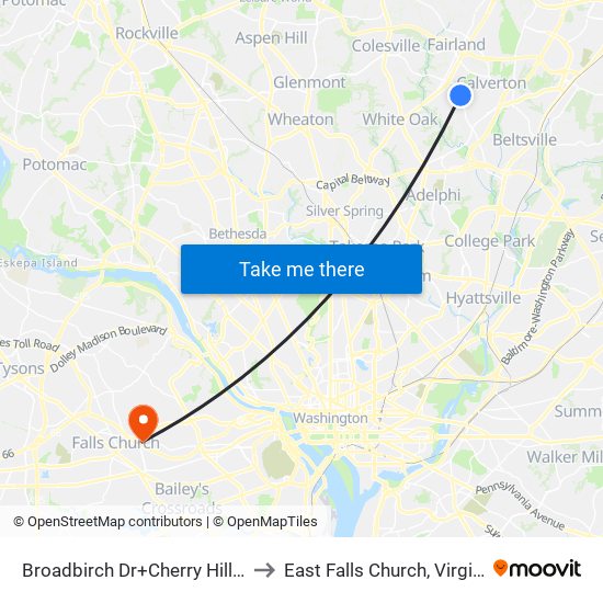 Broadbirch Dr+Cherry Hill Rd to East Falls Church, Virginia map