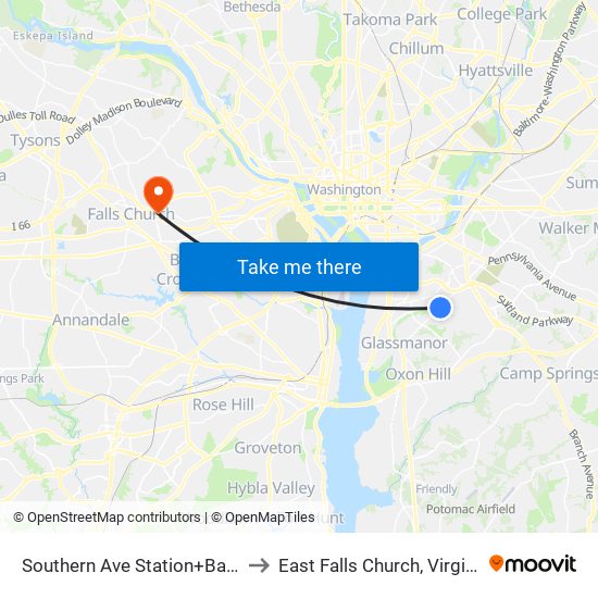 Southern Ave Station+Bay E to East Falls Church, Virginia map