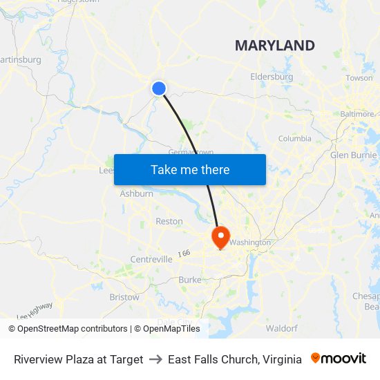 Riverview Plaza at Target to East Falls Church, Virginia map