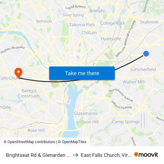 Brightseat Rd & Glenarden Pkwy to East Falls Church, Virginia map