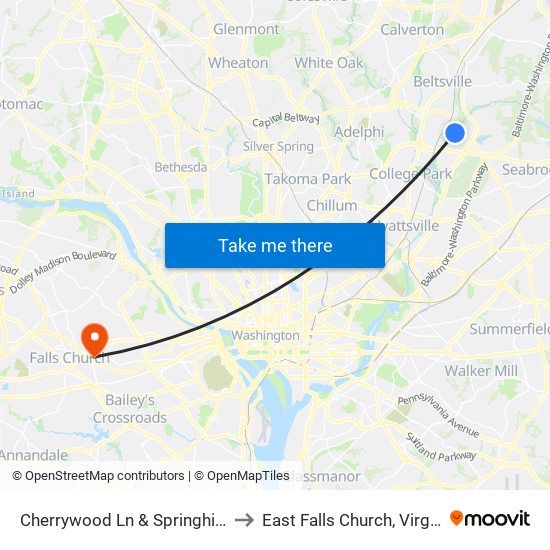 Cherrywood Ln & Springhill Dr to East Falls Church, Virginia map