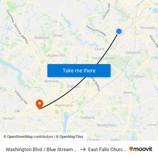 Washington Blvd / Blue Stream Dr (Southbound) to East Falls Church, Virginia map