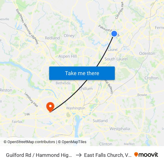 Guilford Rd / Hammond High School to East Falls Church, Virginia map